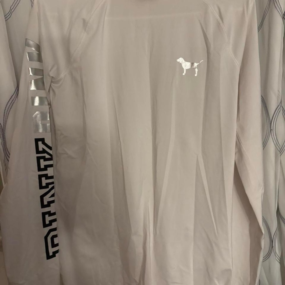 PINK Victoria's Secret White Long Sleeve Tee with Silver Accents